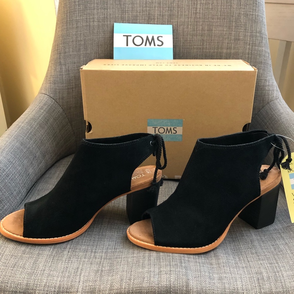NWT - TOMS Black Suede Peep Toe Bootie